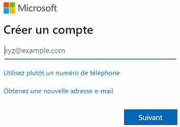 visuel de la création d'un compte Microsoft