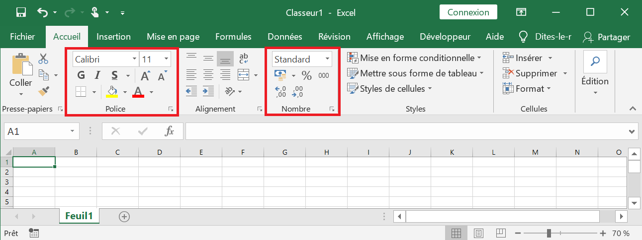 image Excel des groupes police et nombre surlignés