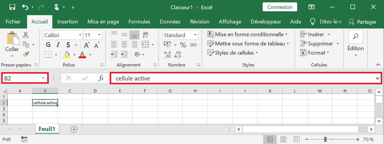 image Excel de la zone nom et la barre de formule surlignées