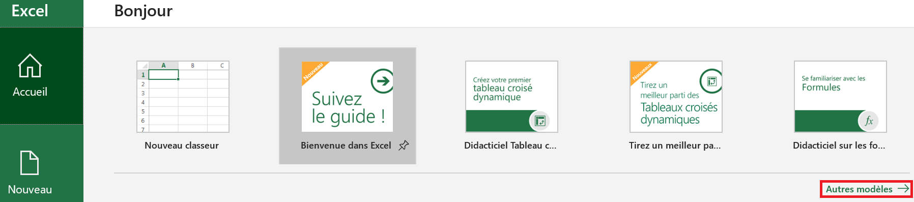 Autres modèles Excel