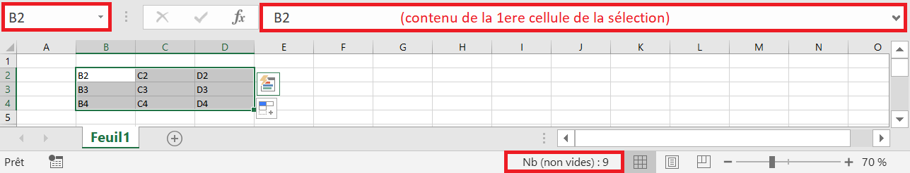 image Excel d'une sélection de cellules multiples