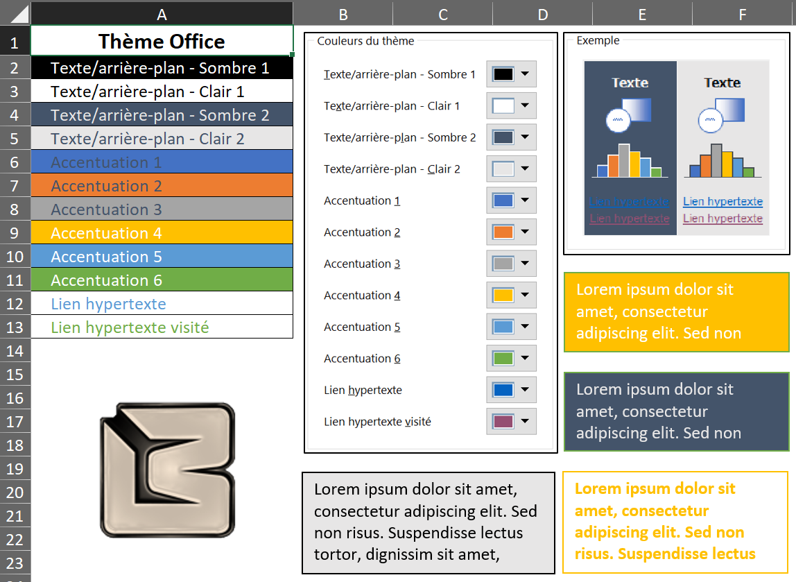 image exemple d'Excel semblable à la précédente avec le thème office