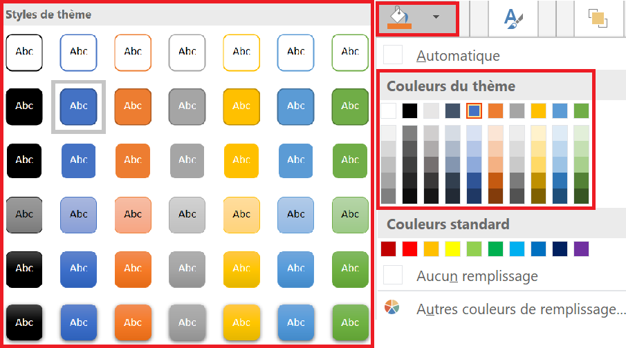 image Excel des différentes couleurs disponibles