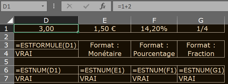 image Excel des différents formats numériques