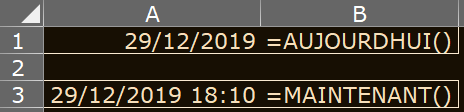 image Excel des formules AUJOURDHUI et MAINTENANT