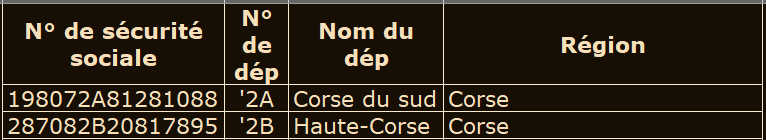 image Excel de 2 numéros de sécurité sociales Corse