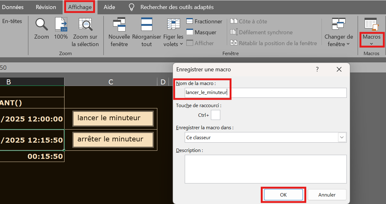 image Excel de l'emplacement de l'enregistreur de macro