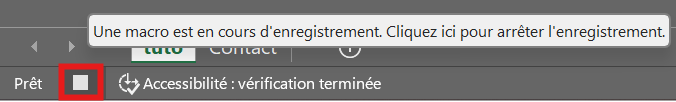 image Excel d'une macro en cours d'enregistrement