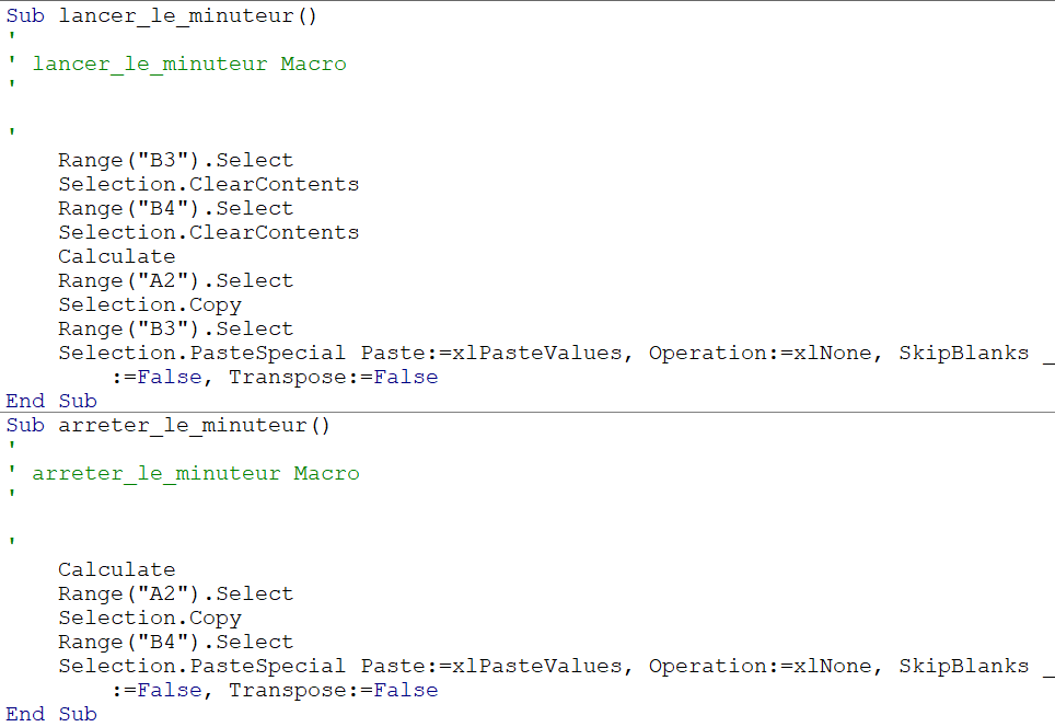 image Excel du code VBA généré